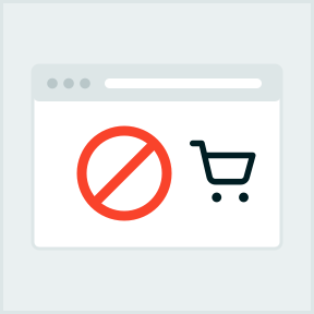 Browser window displaying an access-blocked icon beside a shopping cart, representing agent-blocked product pages.